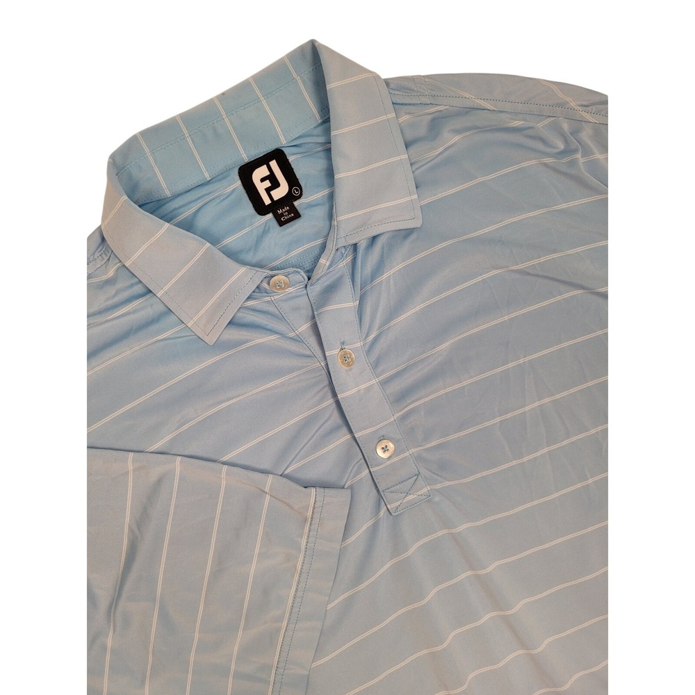 FootJoy Mens ProDry Golf Polo Shirt Large Light Blue White Striped Performance